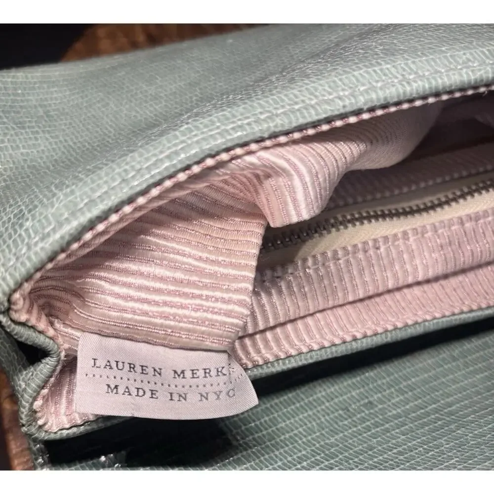 Lauren Merkin Large Caroline Lizard Pleated Leather Clutch Envelope Bag Green